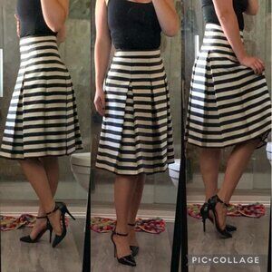 Halogen stripes white Black Midi Pleated Skirt size 4